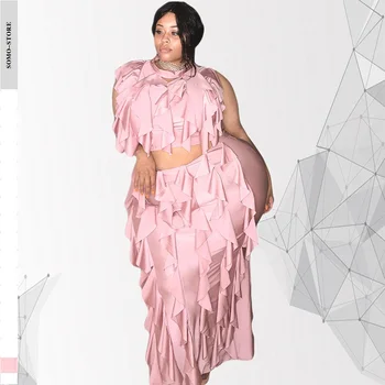 Розовый укороченный топ без рукавов, летнее платье с кисточками, Элегантные Комплекты из двух предметов Большого Размера, женские облегающие костюмы, сексуальные, оптовая продажа, Прямая поставка