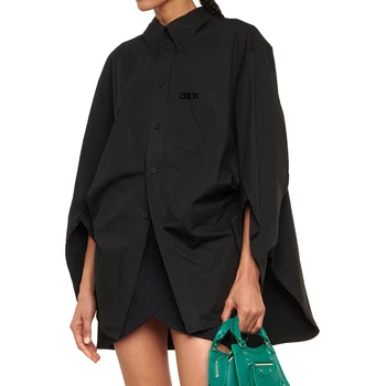 Роскошные Дизайнерские Черные Блузки, Элегантная Женская Блузка X-long, Модные Повседневные Рубашки с вышивкой, Рубашка из 100% Хлопка, Camisas e Blusas