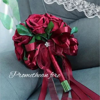 Свадебные Букеты из красных Искусственных цветов, Букет Невесты из Розовой ленты, Свадебные букеты, Букет Для Почетной дамы