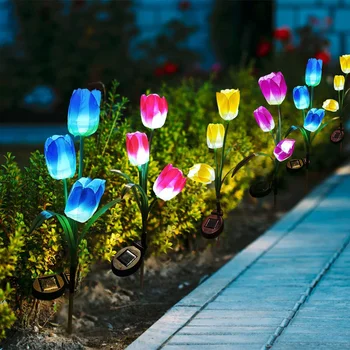 Солнечные Садовые фонари с тюльпанами, наружные IP65 водонепроницаемые Цветы, газонные лампы для дорожки, Подсолнечное освещение, патио, свадебные украшения во дворе