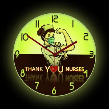 Спасибо медсестрам, светодиодные настенные часы с неоновой подсветкой, больничный декор для клиники Найтингейл, медицинский Уход, бесшумный, не тикающий Clo