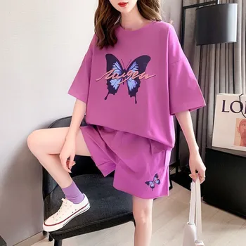 Спортивный костюм женский Xia нового корейского издания butterfly свободные шорты с коротким рукавом для студентов, бегающих, занимающихся спортом, два комплекта