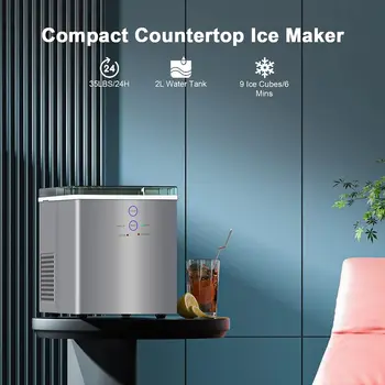 Столешница льдогенератора - 35 фунтов / 24 часа автоматической самоочистки, 18 кубиков льда за 12 минут, Портативная и компактная Льдогенераторная машина со льдом