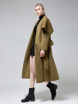 Супермодельное женское пальто из чистой шерсти, реверсивное шерстяное пальто, Модная осенне-зимняя роскошная женская одежда высокого класса с большим воротником