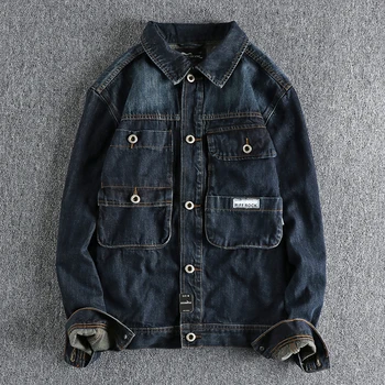 Тяжелая джинсовая куртка в стиле ретро, мужская новая молодежная куртка-кардиган с объемным карманом для одежды
