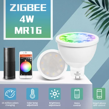Умная Светодиодная Лампа Zigbee, Умная Домашняя лампа RGBW 4W Mr16 DC12V, светодиодный RGB + CCT Прожектор, светодиодный Светильник, Умный светодиодный светильник, Работающий С Echo Plus Hub