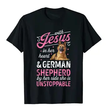 Футболка с Иисусом в сердце и немецкой овчаркой, женская футболка, хлопковые футболки с принтом, мужские футболки со скидкой, Европа