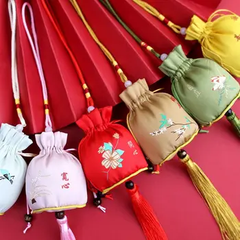 Футляр для сережек в стиле Ретро с цветочным узором и кисточками, Антикварная сумка с вышивкой, Саше в китайском стиле, Украшение спальни, Ювелирная сумка