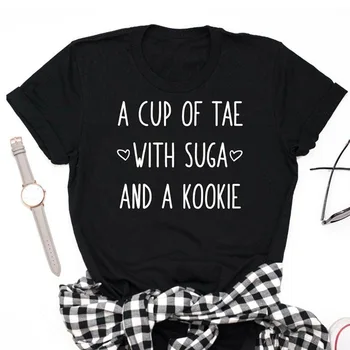 Хлопковая женская футболка A Cup of Tae с принтом Шуги, Женская футболка с коротким рукавом, Женские топы, Одежда Mujer