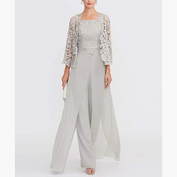 Элегантные серые кружевные брюки для новобрачных с рукавами большого размера, белоснежное вечернее платье для мамы, свадебное платье, бальное платье